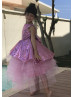 Bright Pink Sequin Organza Peplum Flower Girl Dress